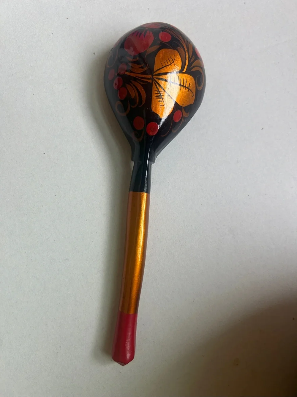 Hand-Painted Red and Black Decorative Serving Bowl with Spoon